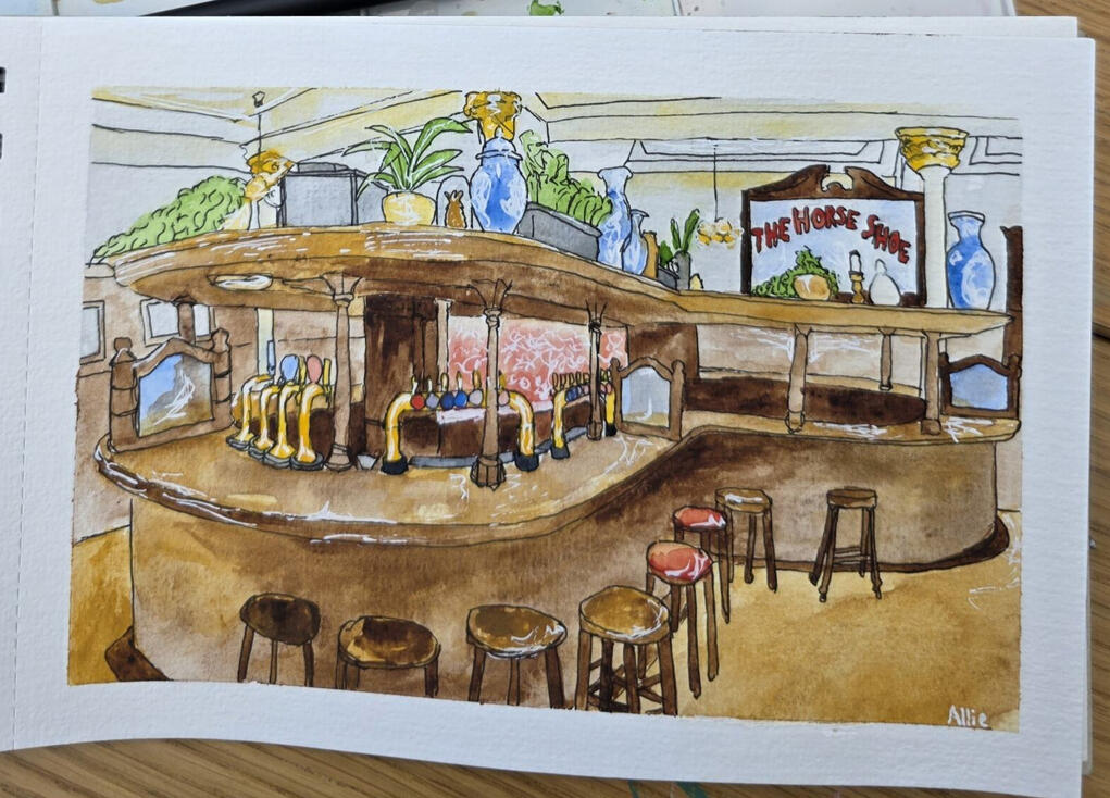 Horseshoe Bar, Watercolour and pen on paper, 5.5 x 8.5 inches Horseshoe Bar, Watercolour and pen on paper, 5.5 x 8.5 inches